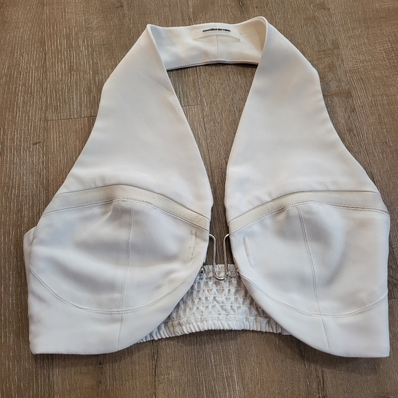 Maniere De Voir Tops - Maniere De Voir White Crop Top